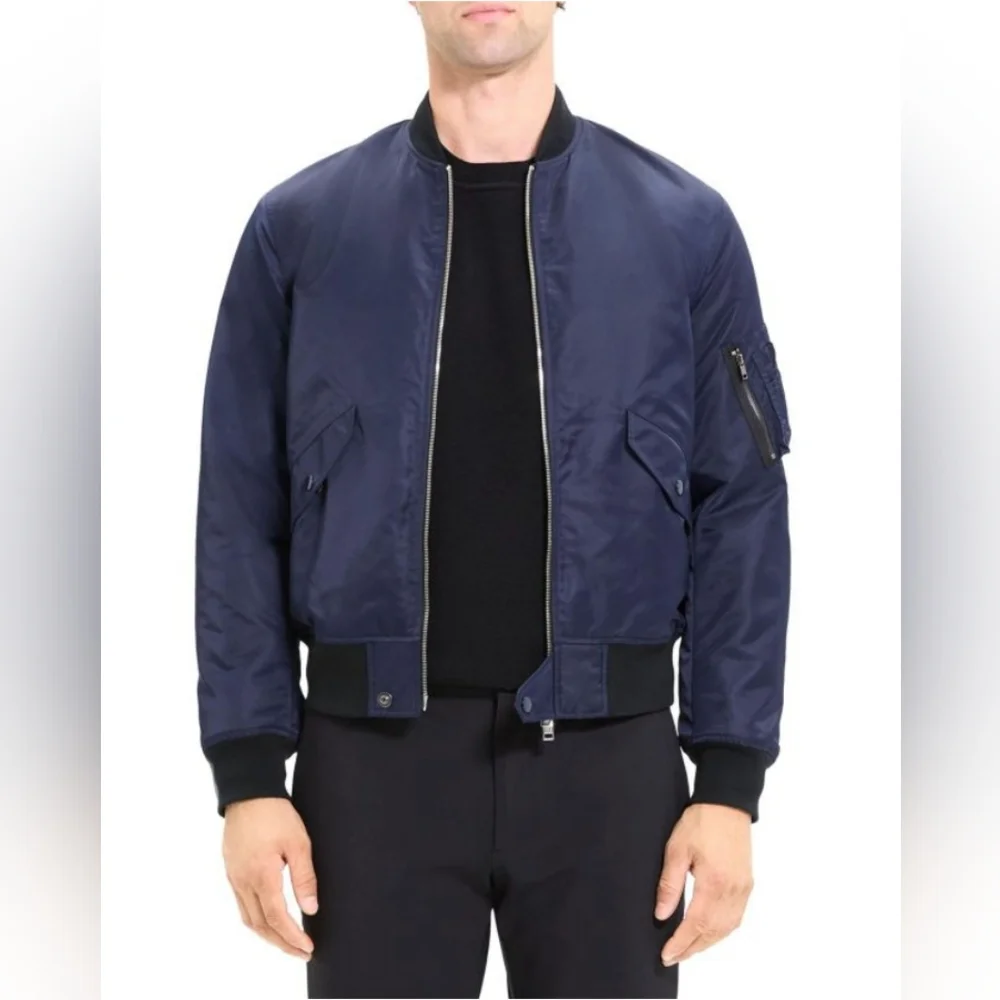 Theory Flight Slim-Fit Bomber Jacket navy blue sz LRG - Picture 1 of 7
